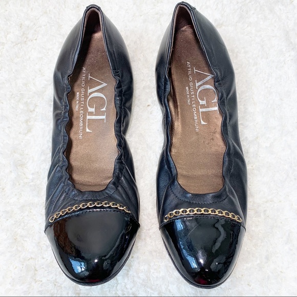 AGL Chain Detail Cap Toe Leather Ballet Flats - Picture 2 of 8